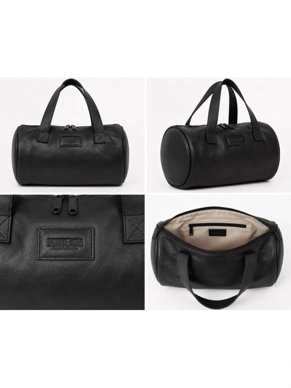 🖤 Parker Clay Black Leather Barrel Duffel Bag